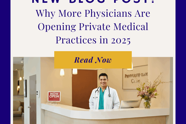 Physician celebrating the opening of a new private medical practice.